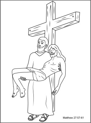 Joseph removes Jesus from the cross - coloring page